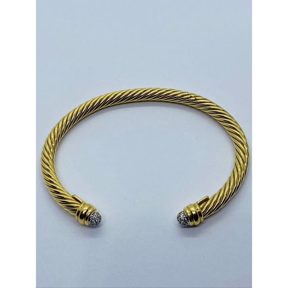 SOLD!!! DAVID YURMAN 18K YELLOW GOLD AND DIAMOND CLASSIC CABLE BANGLE - Picture 1 of 11